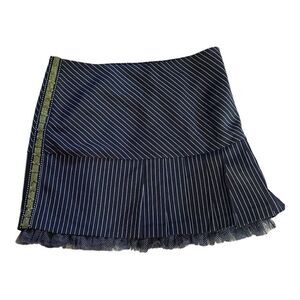 IRENE 7 Women's Pinstripe Tulle Pleated Mini Skirt Black Size 8